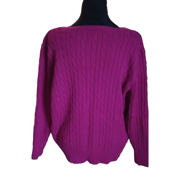 St. John's Bay Women's Size 1X Wine Cable Knit V-Neck Sweater - Picture 2 of 7